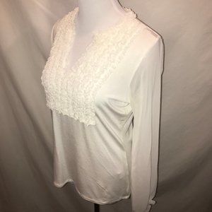 Sheer and Silky Long Sleeve Blouse w/ Ruffles